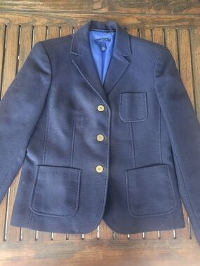 Women's Lands' End Navy Blue Textured Blazer Gold Buttons Size 6 Preppy Classic